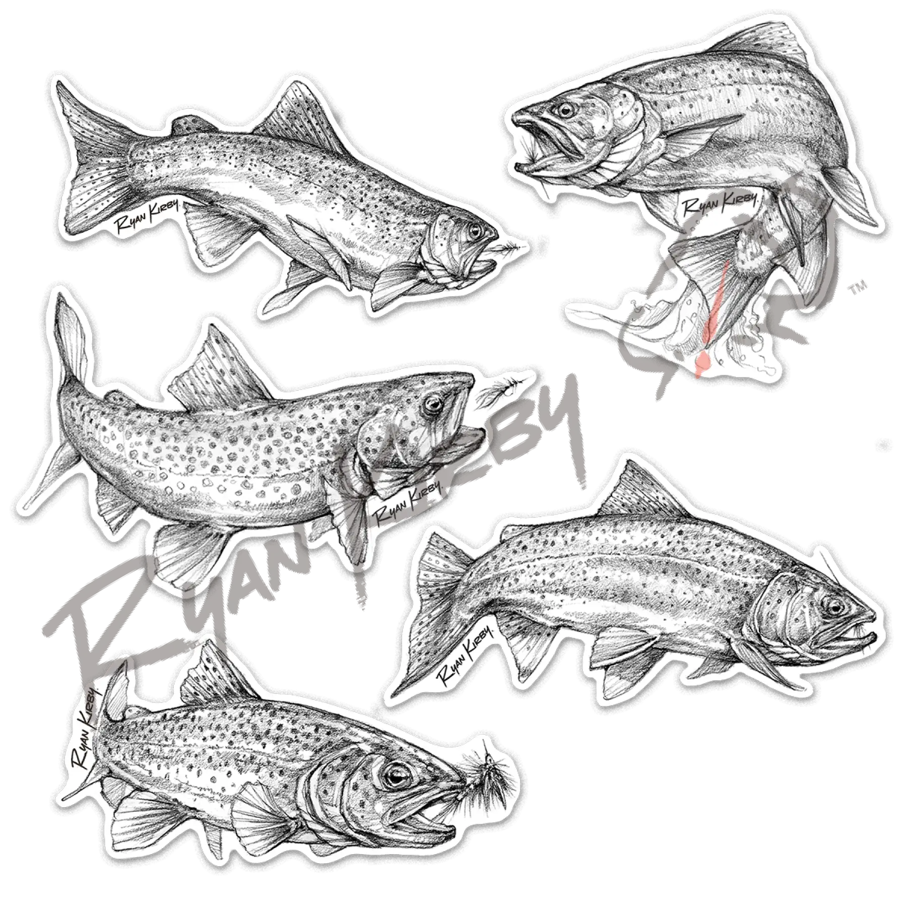 Trout Sketch Decal Pack Apparel