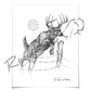 White-Tailed Buck Jumping Fence Sketch Print