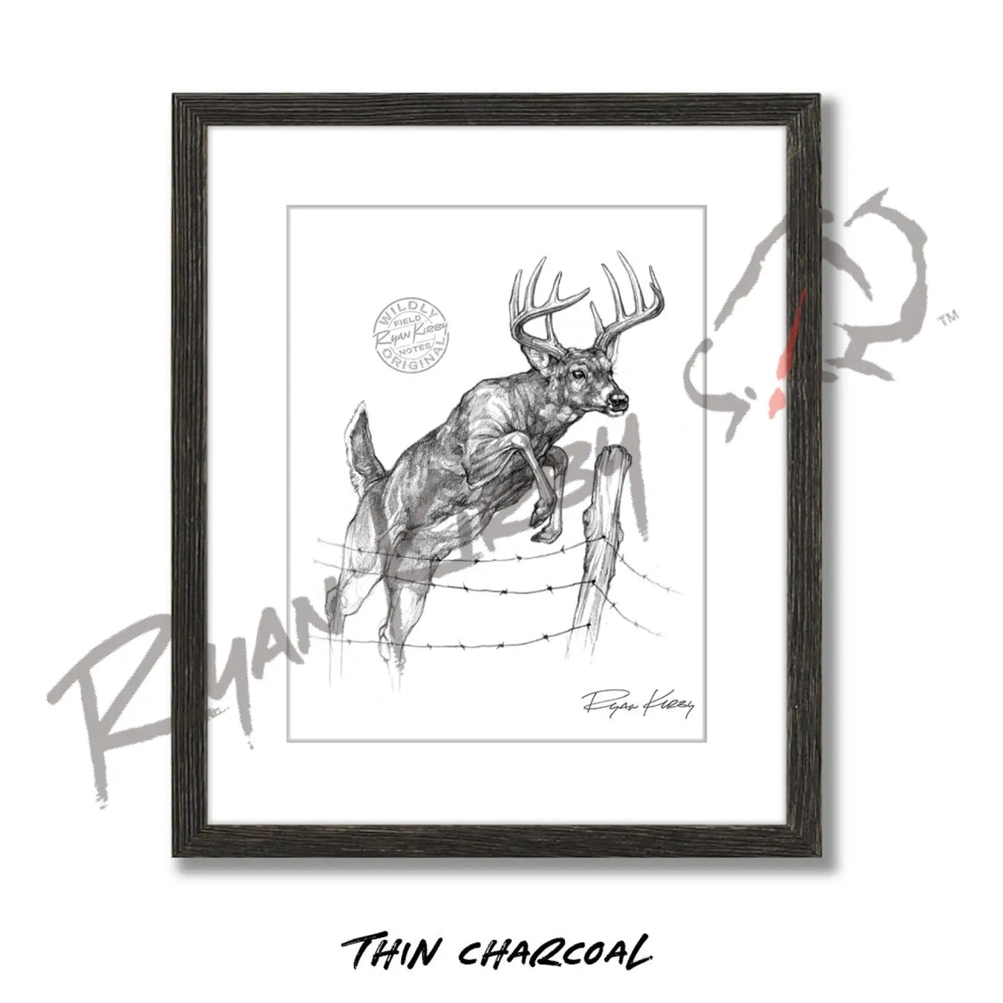 White-tailed Buck Jumping Fence Sketch Print Sketch Paper Print