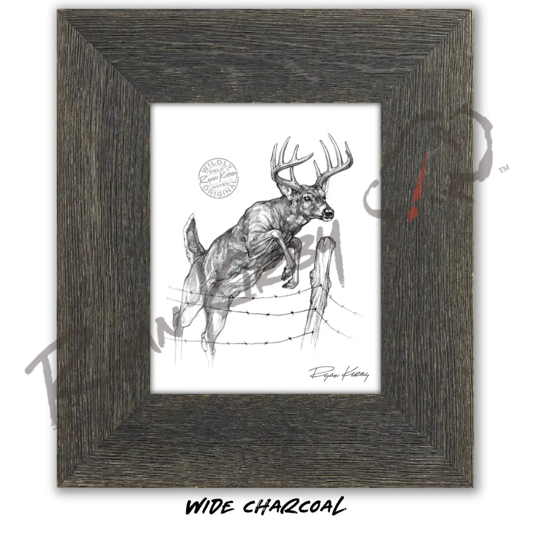 White-tailed Buck Jumping Fence Sketch Print Sketch Paper Print